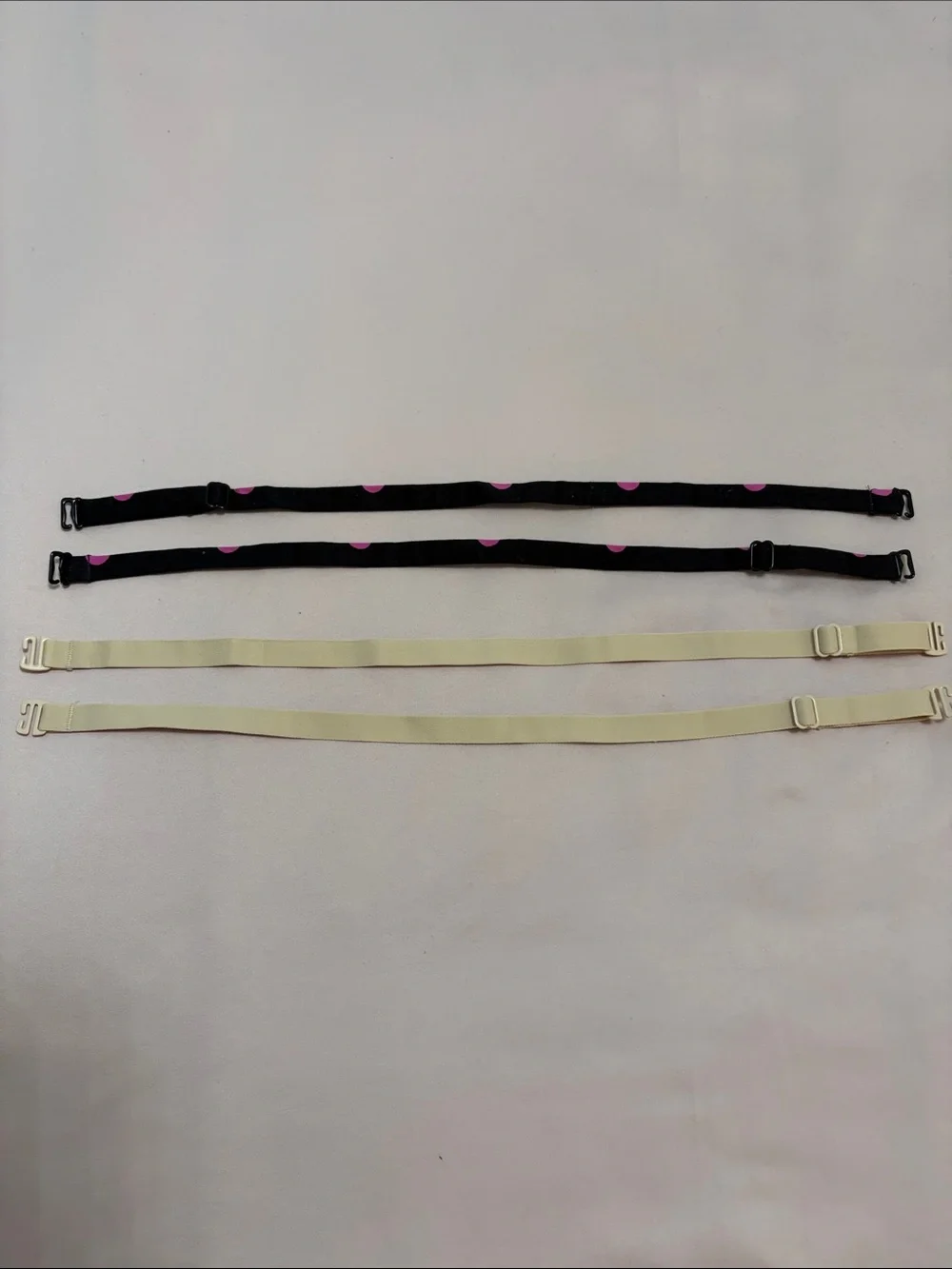 Adjustable Bra/Tube Top Straps - Black with Pink Dots & Nude (2 Pairs)